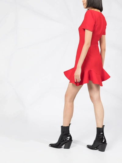 Shop Alexander Mcqueen V-neck Frilled Hem Dress In Red