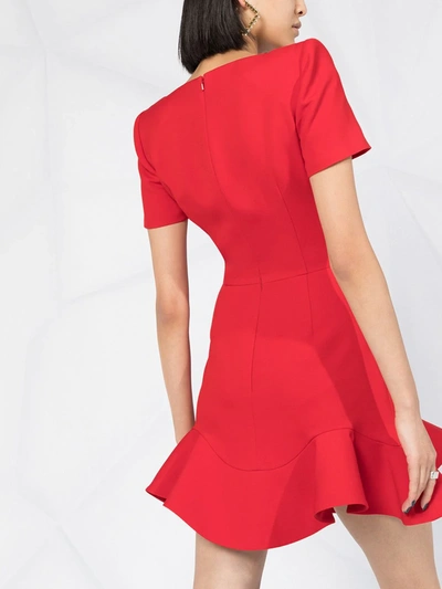 Shop Alexander Mcqueen V-neck Frilled Hem Dress In Red