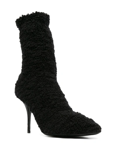 Shop Dolce & Gabbana Shearling Stiletto Heel Boots In Black