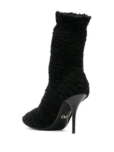 Shop Dolce & Gabbana Shearling Stiletto Heel Boots In Black