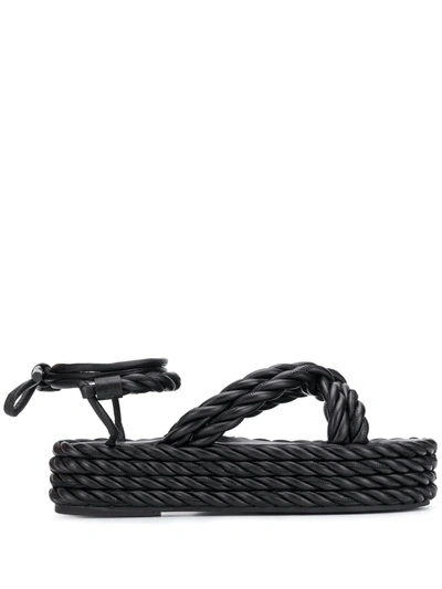 Shop Valentino Rope Wedge Sandals In Black