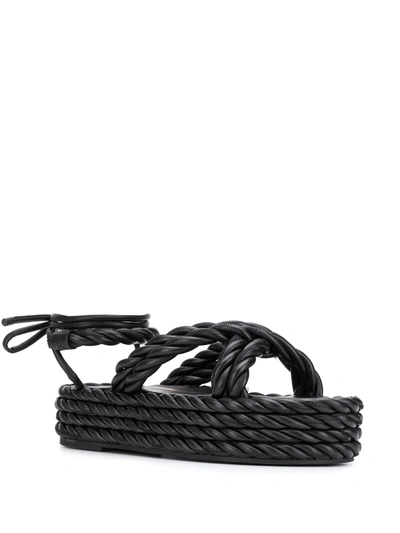 Shop Valentino Rope Wedge Sandals In Black