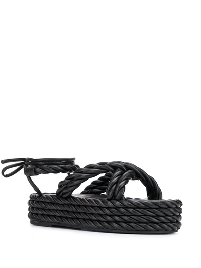 Valentino Rope Wedge Sandals In Black