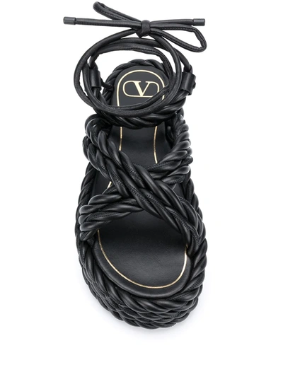 Shop Valentino Rope Wedge Sandals In Black