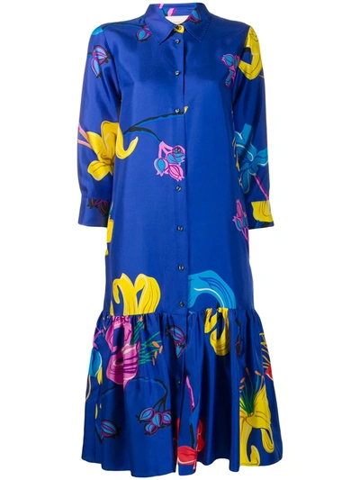 Shop La Doublej Printed Shirt Dress In Blue