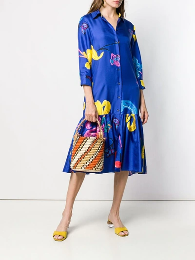 Shop La Doublej Printed Shirt Dress In Blue