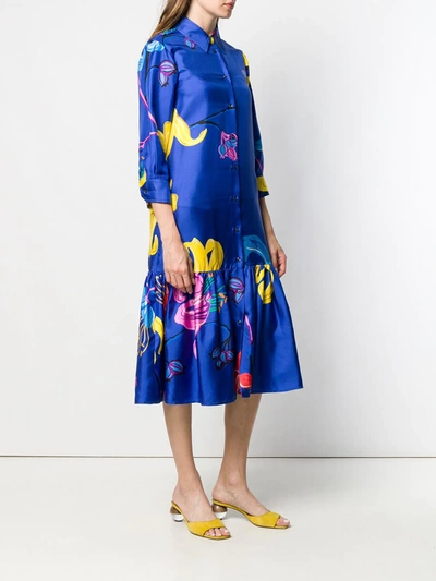 Shop La Doublej Printed Shirt Dress In Blue