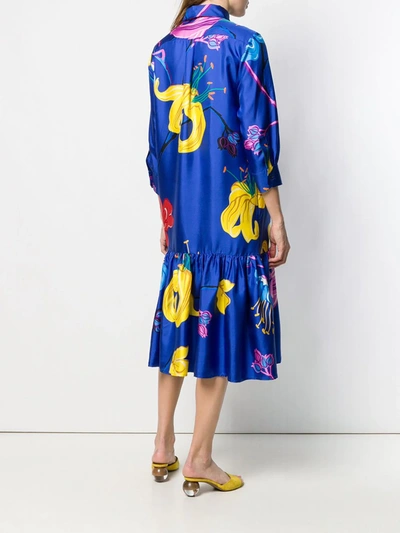 Shop La Doublej Printed Shirt Dress In Blue