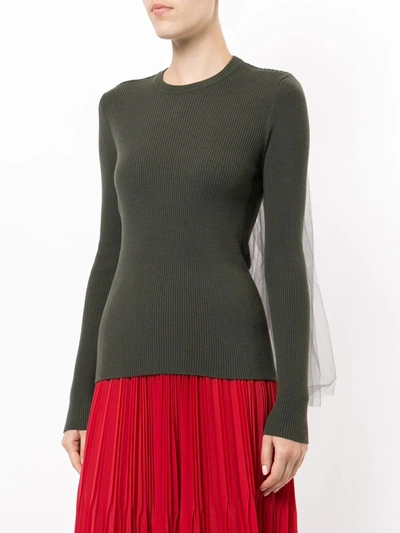 Shop Moschino Ribbed Sweater With Tulle Inset In Green