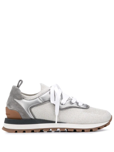 Brunello Cucinelli Panelled Lace-up Sneakers In Grey