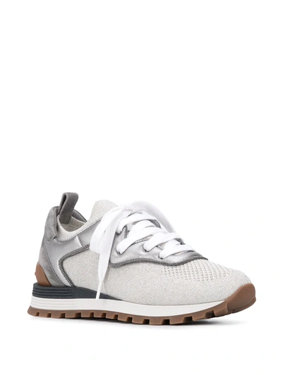 Brunello Cucinelli Panelled Lace-up Sneakers In Grey