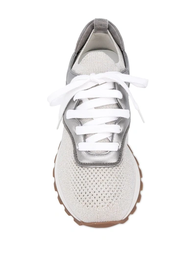 Brunello Cucinelli Panelled Lace-up Sneakers In Grey