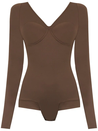 AMIR SLAMA LONG SLEEVED BODYSUIT - 棕色