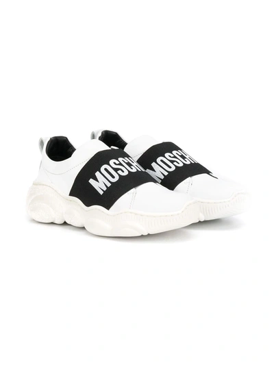Shop Moschino Logo Strap Sneakers In White