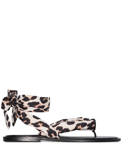 Shop Ganni Leopard Print Wrap Sandals In Brown