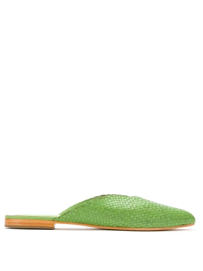 Shop Sarah Chofakian Braided Leather Mules In Green