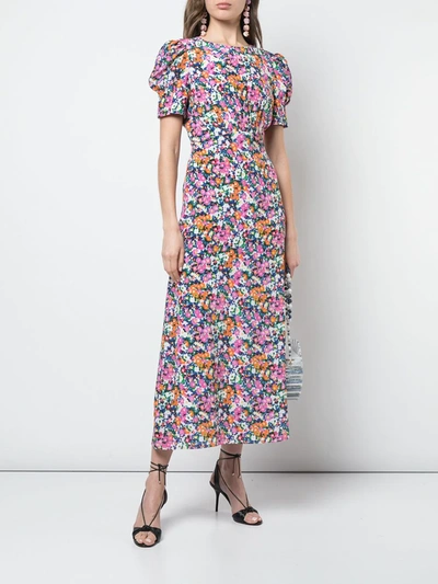 Shop Saloni Belted Floral Print Dress In Pink