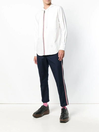 Shop Thom Browne Hooded Zip-front Oxford Shirt In White