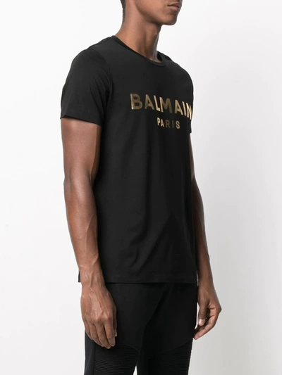 Shop Balmain Metallic Logo Print T-shirt In Black