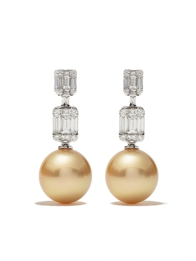 Shop Yoko London 18kt White Gold Starlight South Sea Pearl And Diamond Earrings In 7