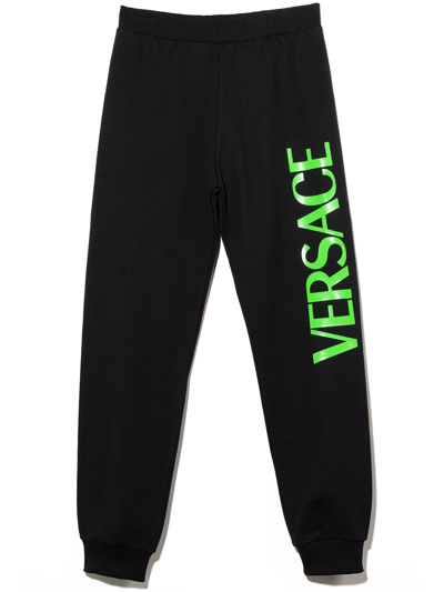 Versace Black Trousers With Green Print Kids In Black