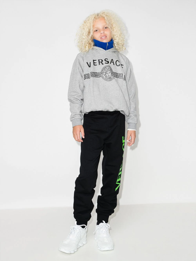 Versace Black Trousers With Green Print Kids In Black
