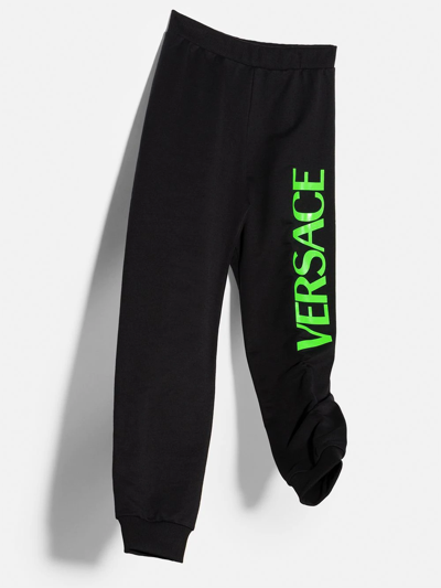 Versace Black Trousers With Green Print Kids In Black