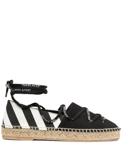 Shop Off-white Lace-up Flat Espadrilles In Black