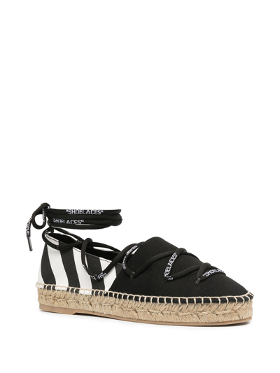 Shop Off-white Lace-up Flat Espadrilles In Black