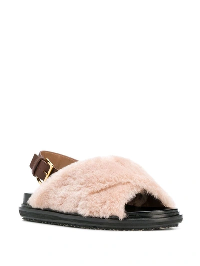 Shop Marni Fussbet Fur Sandals In Neutrals