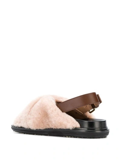 Shop Marni Fussbet Fur Sandals In Neutrals
