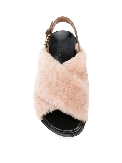 Shop Marni Fussbet Fur Sandals In Neutrals