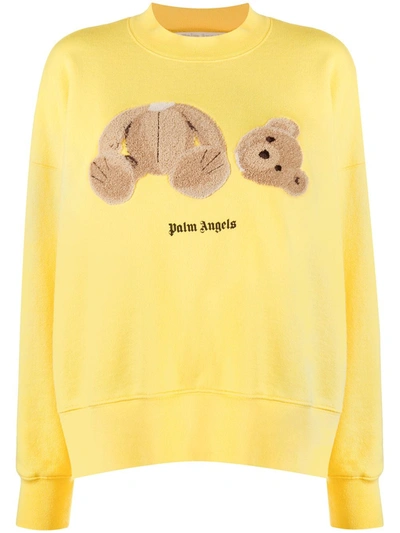 Shop Palm Angels Teddy-motif Logo Sweatshirt In Yellow