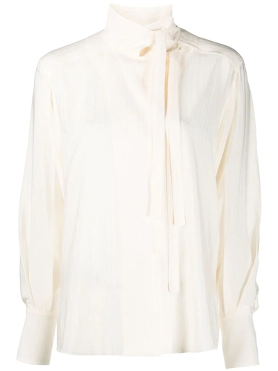 Shop Chloé Lavallière Striped Blouse In 117 Vanilla Ice