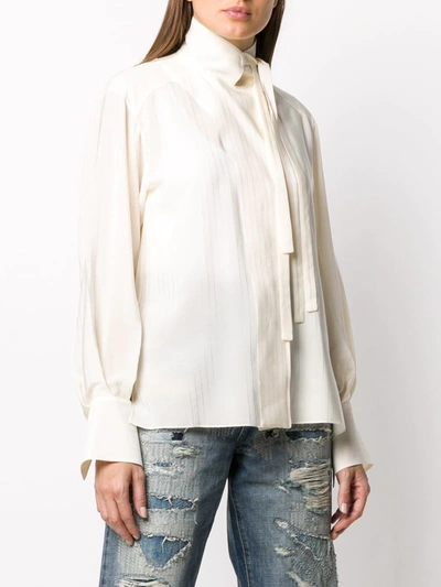 Shop Chloé Lavallière Striped Blouse In 117 Vanilla Ice