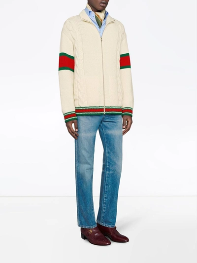 Shop Gucci Cable-knit Bomber Jacket In Neutrals