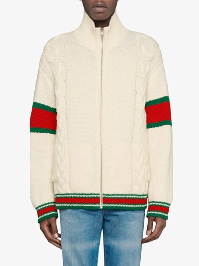 Shop Gucci Cable-knit Bomber Jacket In Neutrals