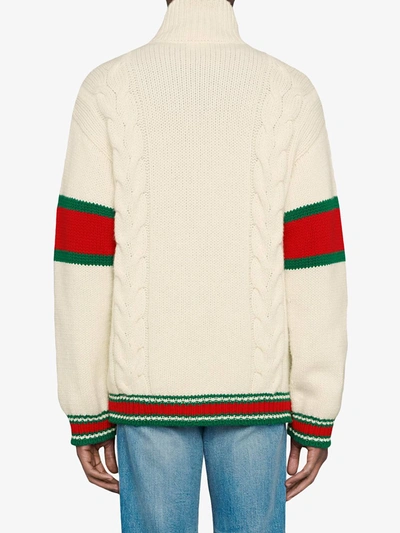 Shop Gucci Cable-knit Bomber Jacket In Neutrals