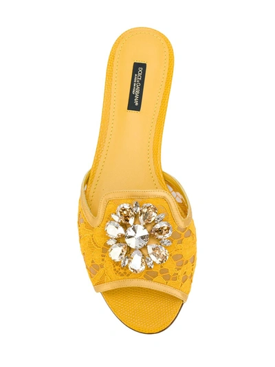 Shop Dolce & Gabbana Rainbow Lace Brooch-detail Sandals In Yellow