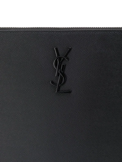 Shop Saint Laurent Monogram Plaque Clutch Bag In Black
