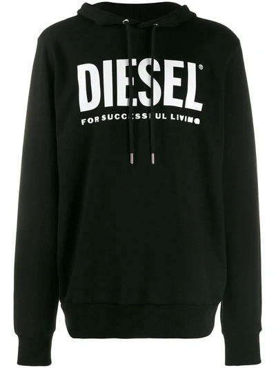 Shop Diesel Logo Print Hoodie In Black