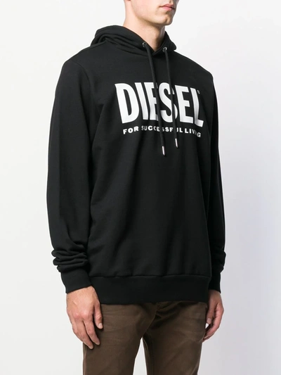 Shop Diesel Logo Print Hoodie In Black