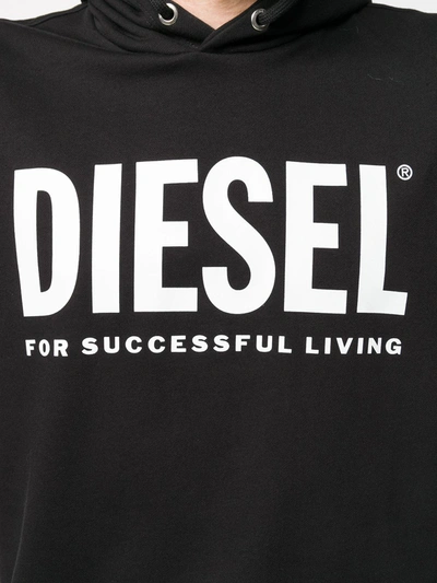 Shop Diesel Logo Print Hoodie In Black