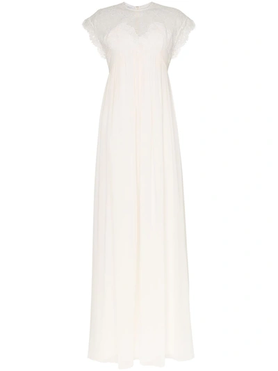 Shop Giambattista Valli Cap Sleeve Lace Insert Empire Line Maxi Dress In White