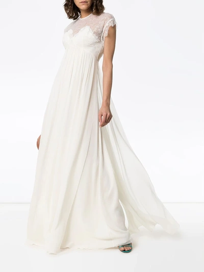 Giambattista Valli Cap Sleeve Lace Insert Empire Line Maxi Dress In White