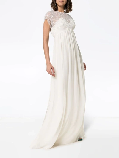 Giambattista Valli Cap Sleeve Lace Insert Empire Line Maxi Dress In White
