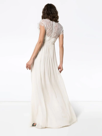 Giambattista Valli Cap Sleeve Lace Insert Empire Line Maxi Dress In White