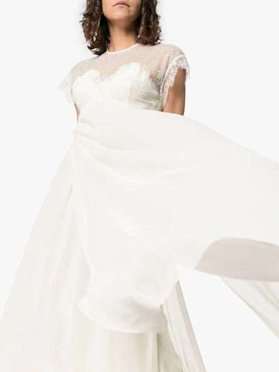 Shop Giambattista Valli Cap Sleeve Lace Insert Empire Line Maxi Dress In White