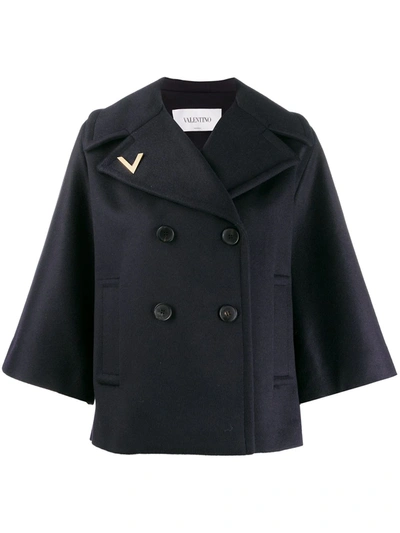 Shop Valentino Flared Sleeves Coat In Blue