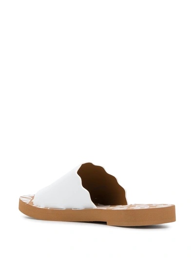 Shop See By Chloé Logo Print Scalloped Edge Slides In White